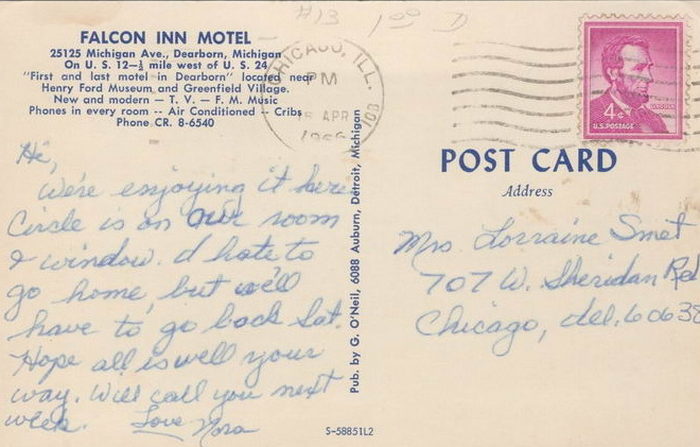Falcon Inn (Detroit Motel, Moores Motel) - Old Postcard Photo (newer photo)